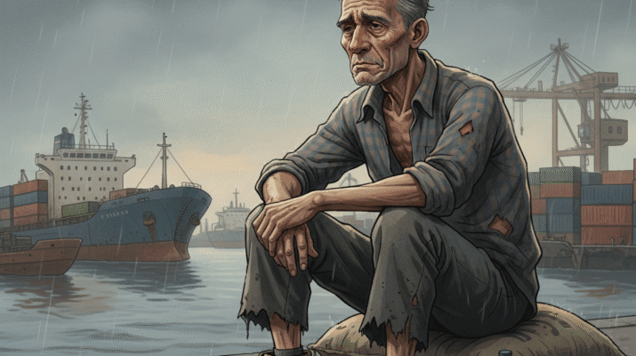 ilustrasi dari puisi Mustofa W Hasyim, "Buruh Pelabuhan Yang Menangis"